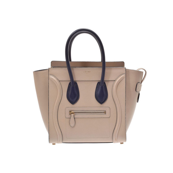 Celine Handbags - Celine Shopper Handbag Luggage Leather Micro Beige Blue Navy